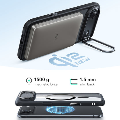Futrola MagSafe za Apple iPhone 17 Air, ESR, Classic Hybrid Kickstand, Crno Prozirna