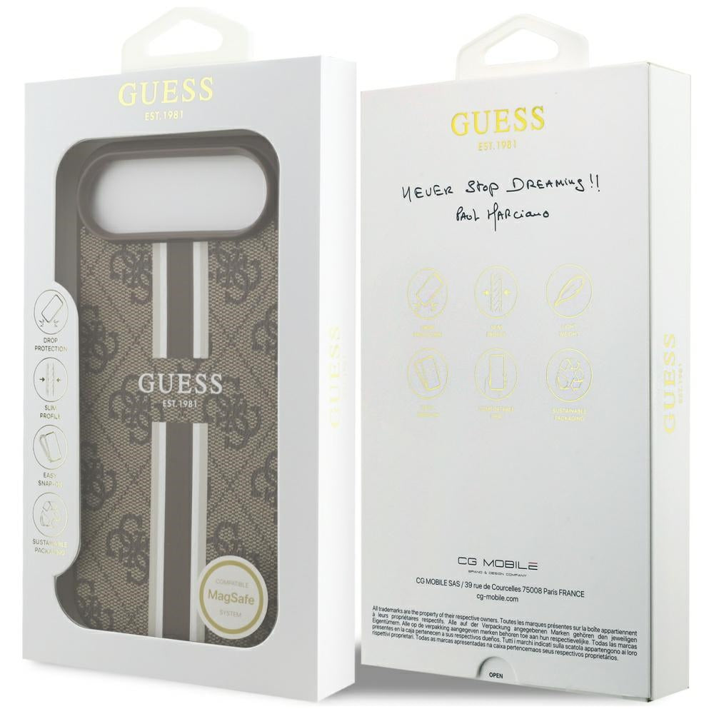 MagSafe futrola za Apple iPhone 17 Air, Guess, 4G Printed Stripes, smeđa