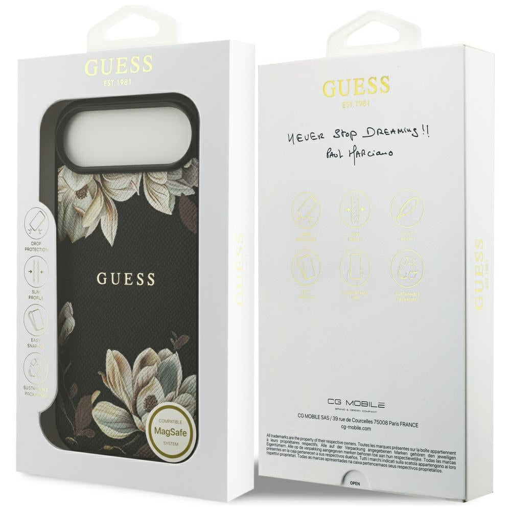 MagSafe futrola za Apple iPhone 17 Air, Guess, Grained Flowers, Crna