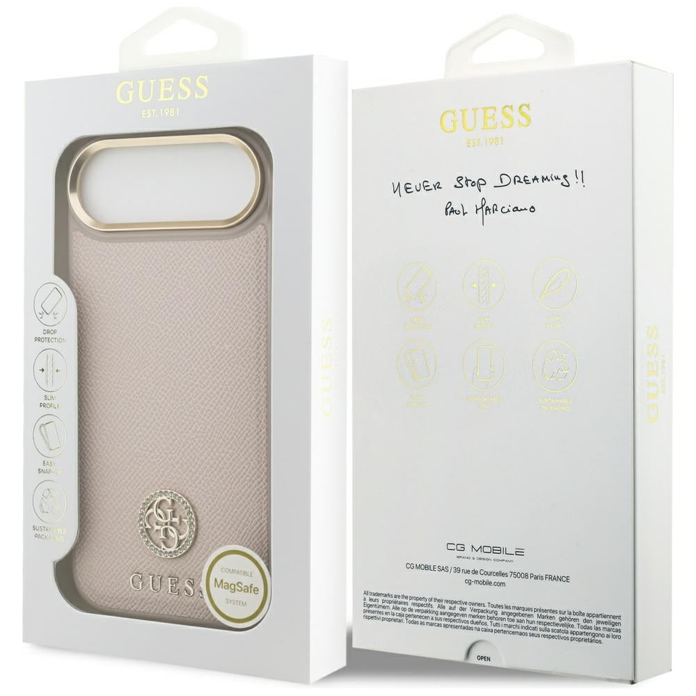 MagSafe torbica za Apple iPhone 17 Air, Guess, Grained Strass Logo, Roza