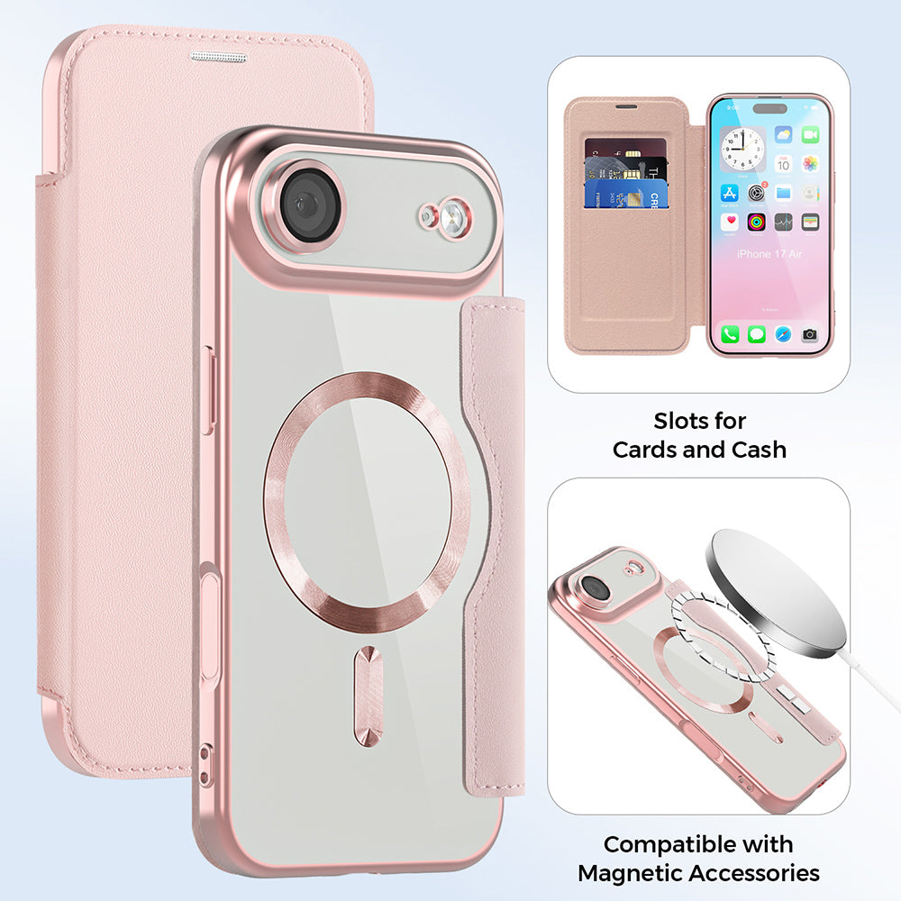 Futrola MagSafe za Apple iPhone 17 Air, Techsuit, SmartMag Book, Roza
