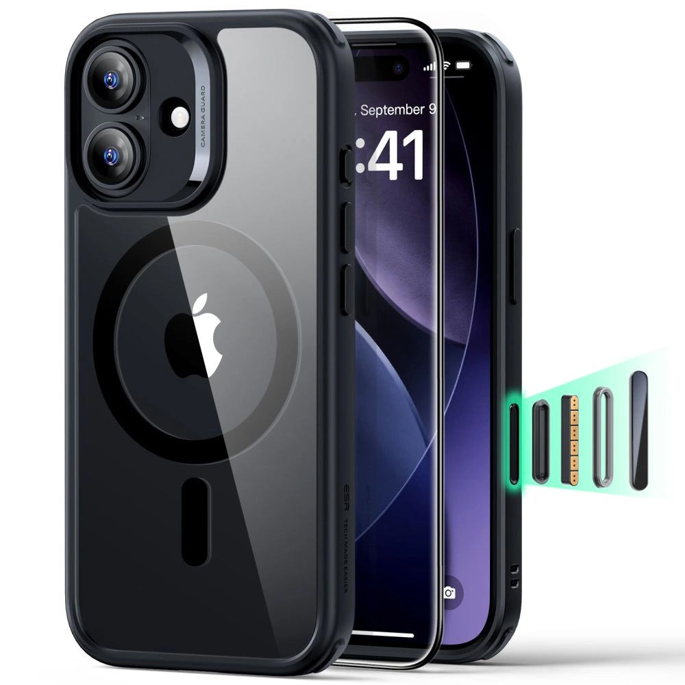Futrola MagSafe za Apple iPhone 17, ESR, Classic Hybrid sa zaštitnikom ekrana, Crna Prozirna