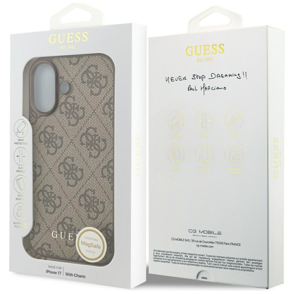 MagSafe futrola za Apple iPhone 17, Guess, 4G Charm Cradle, smeđa