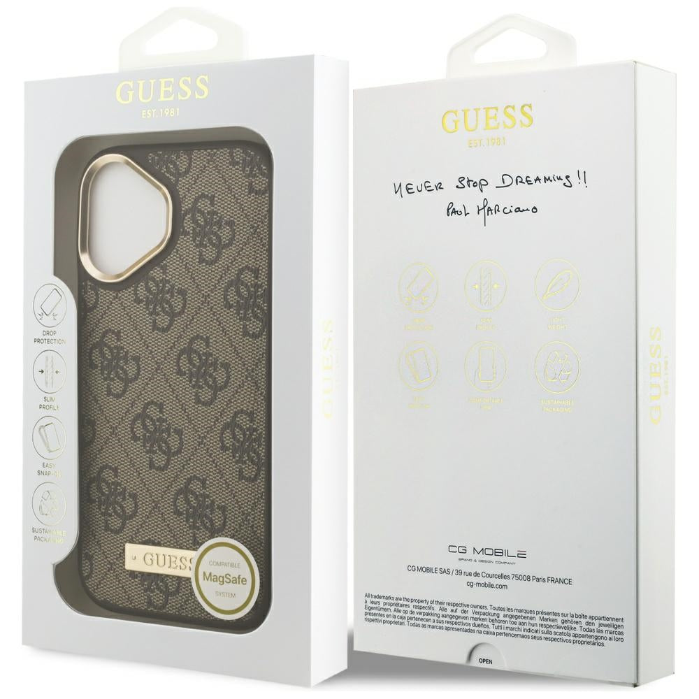 MagSafe futrola za Apple iPhone 17, Guess, 4G Logo Plate, smeđa