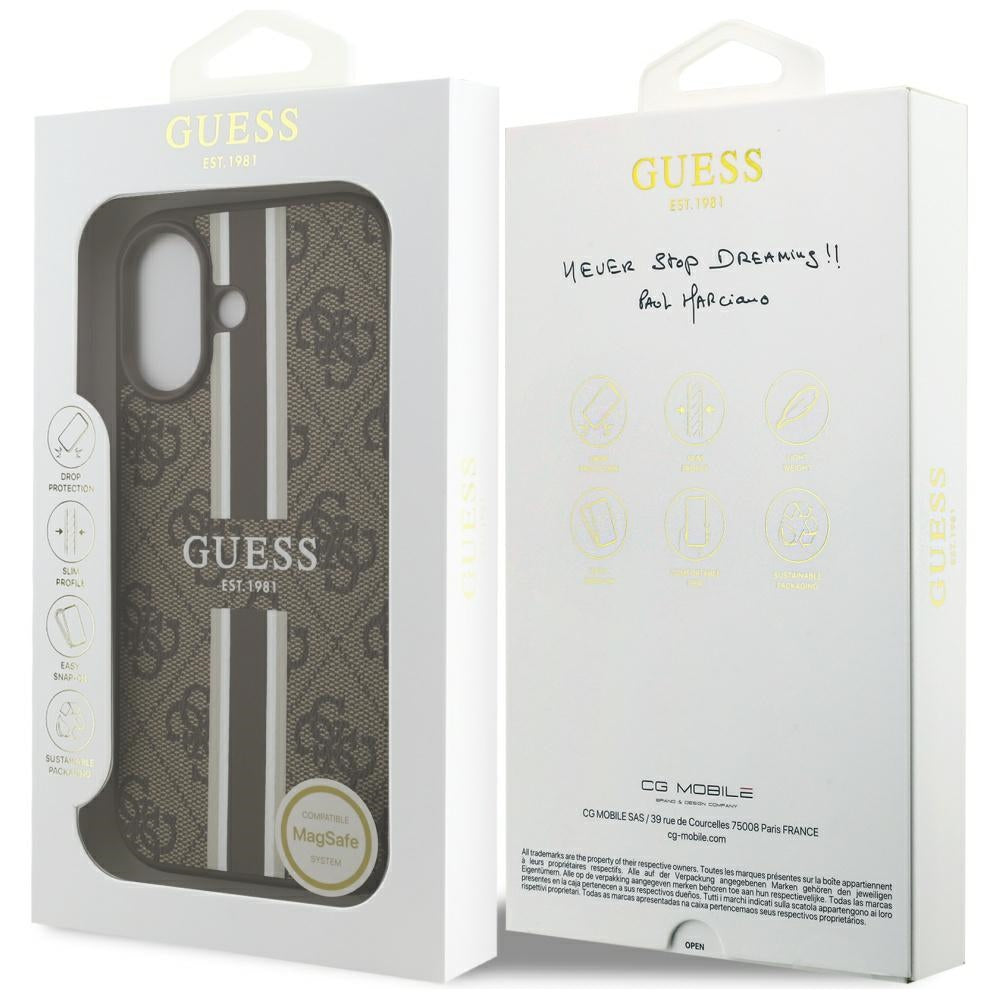 MagSafe futrola za Apple iPhone 17, Guess, 4G Printed Stripes, smeđa