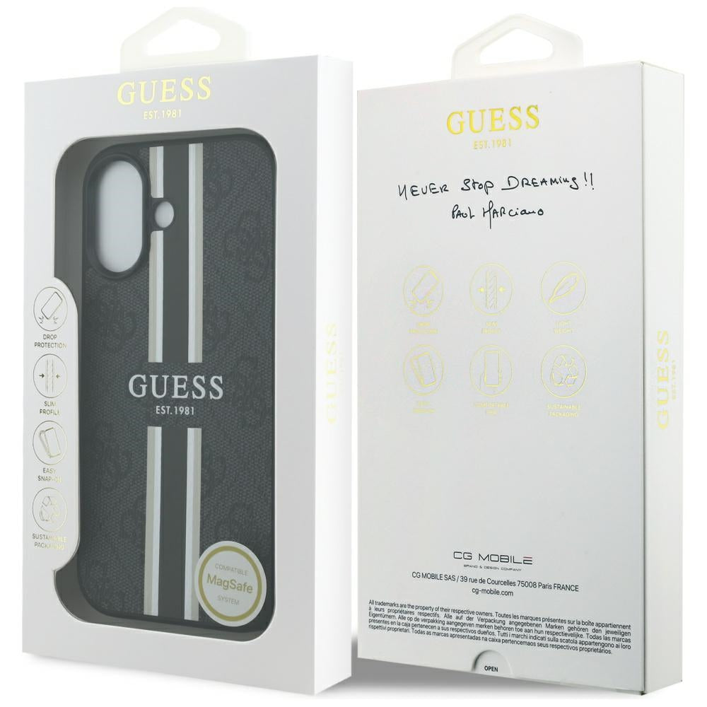 MagSafe futrola za Apple iPhone 17, Guess, 4G Printed Stripes, Crna