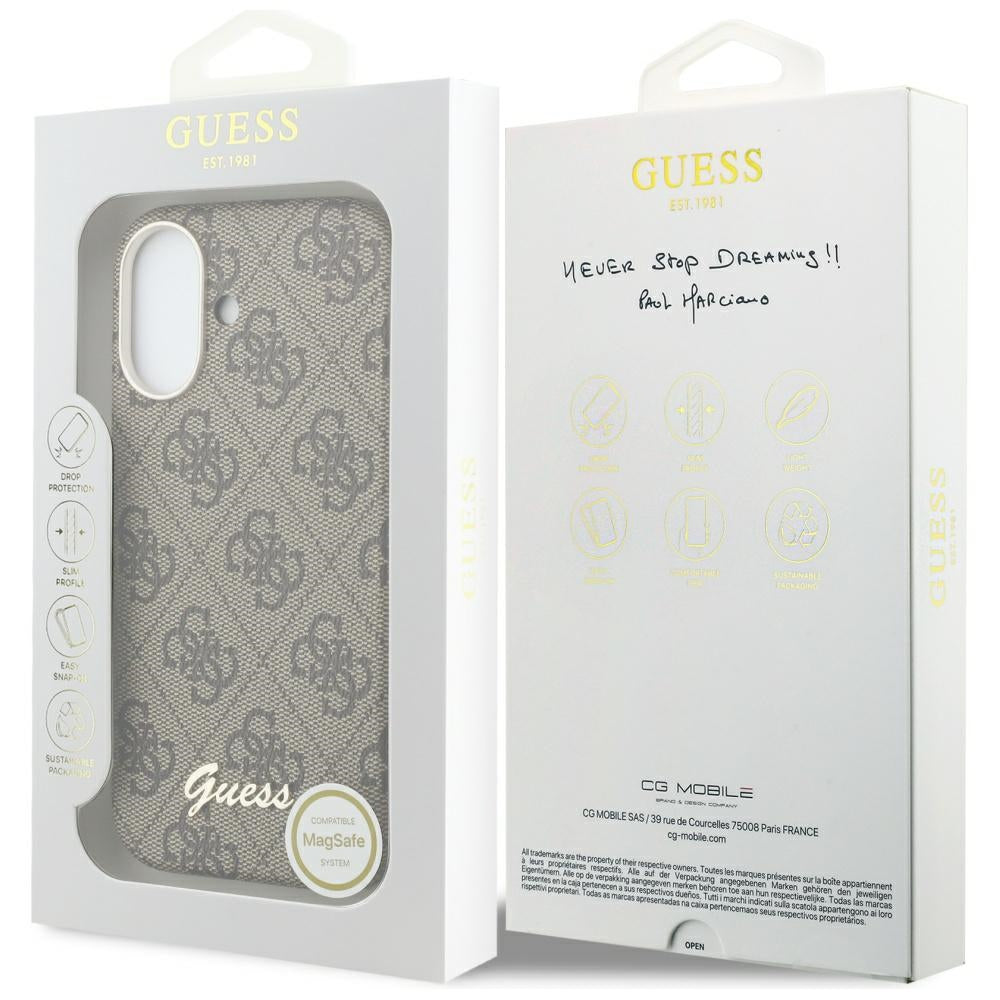 Futrola MagSafe za Apple iPhone 17, Guess, 4G Script Logo, Smeđa