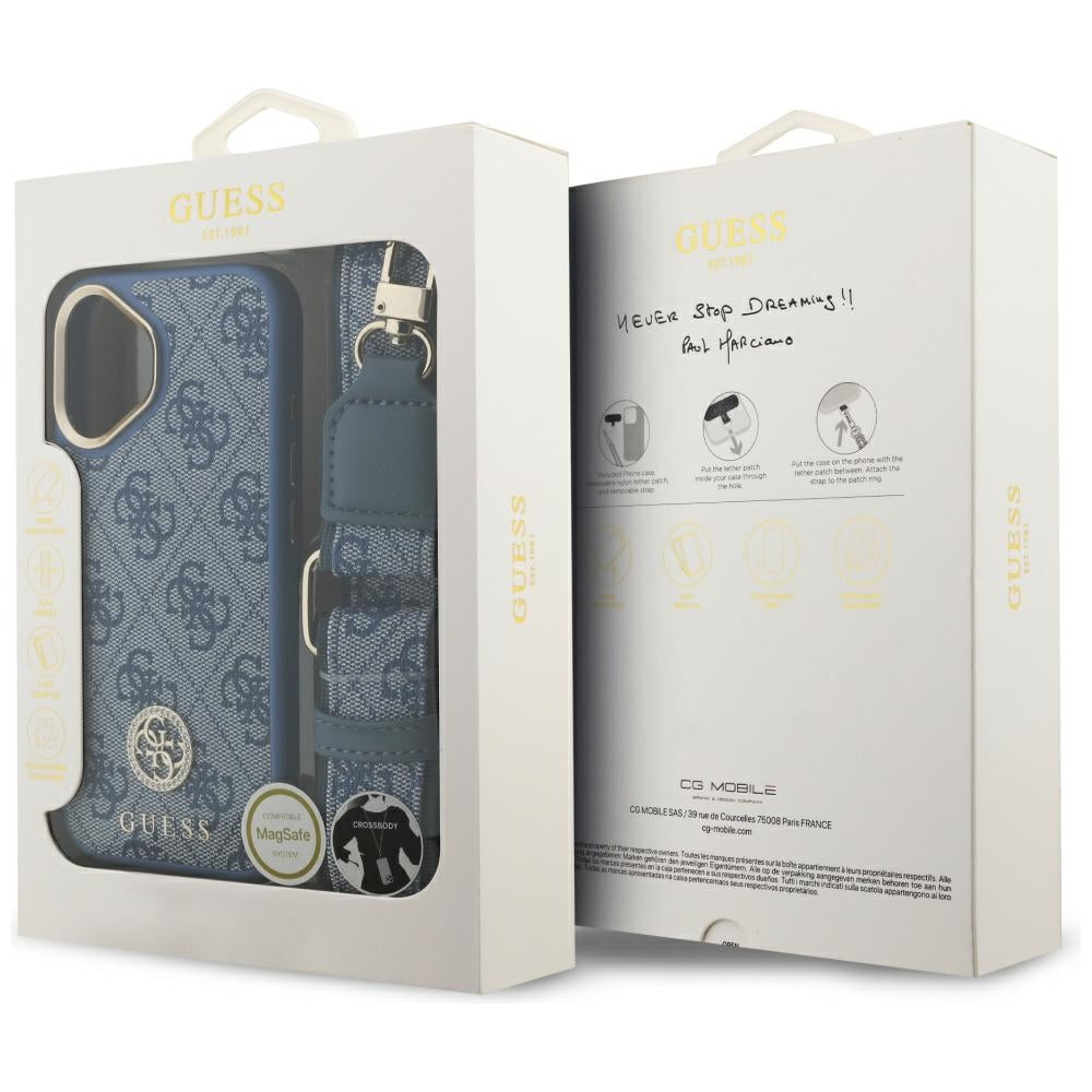 MagSafe futrola za Apple iPhone 17, Guess, 4G Strass Logo with Big Strap, Plava