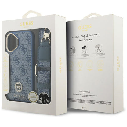 MagSafe futrola za Apple iPhone 17, Guess, 4G Strass Logo with Big Strap, Plava