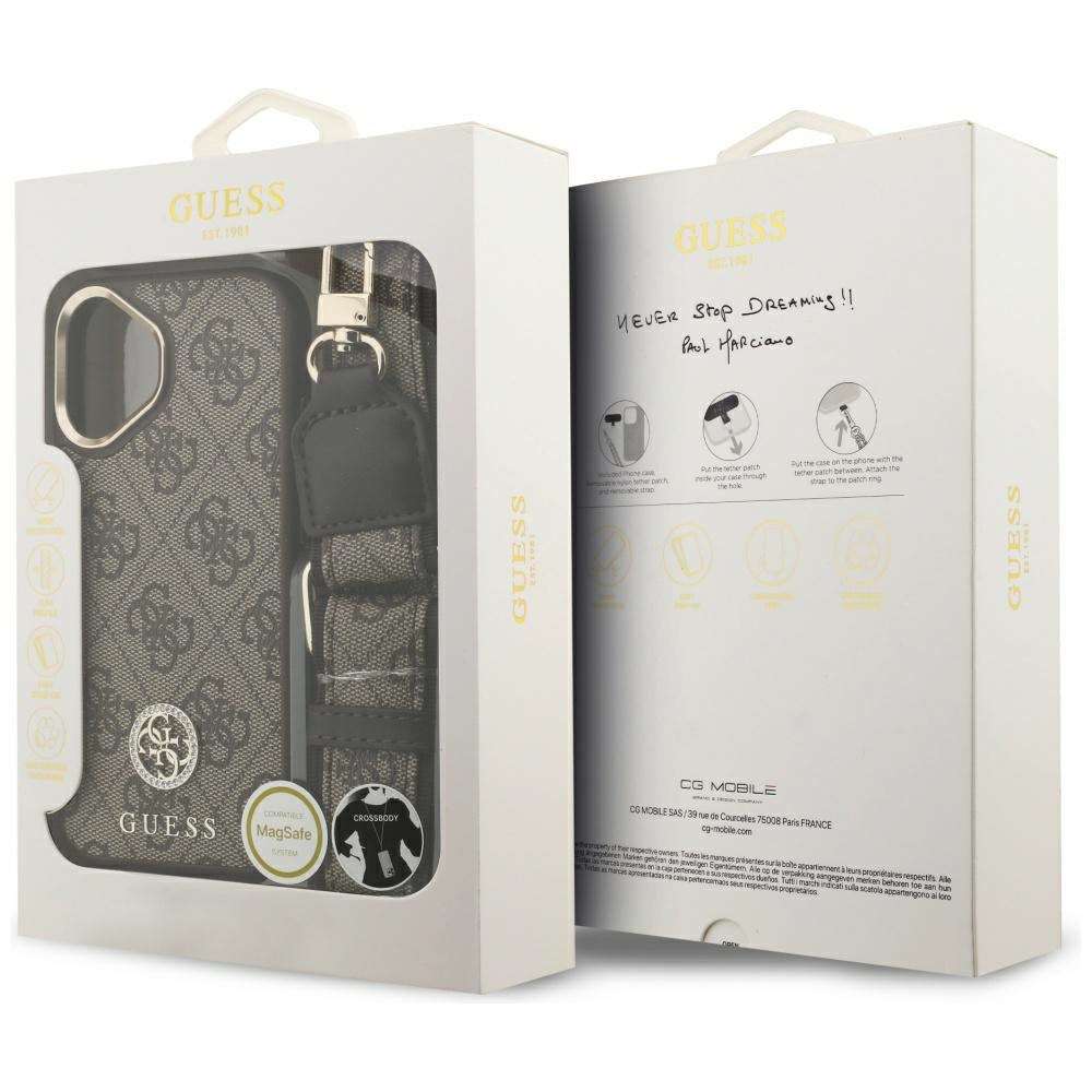 MagSafe futrola za Apple iPhone 17, Guess, 4G Strass Logo with Big Strap, smeđa