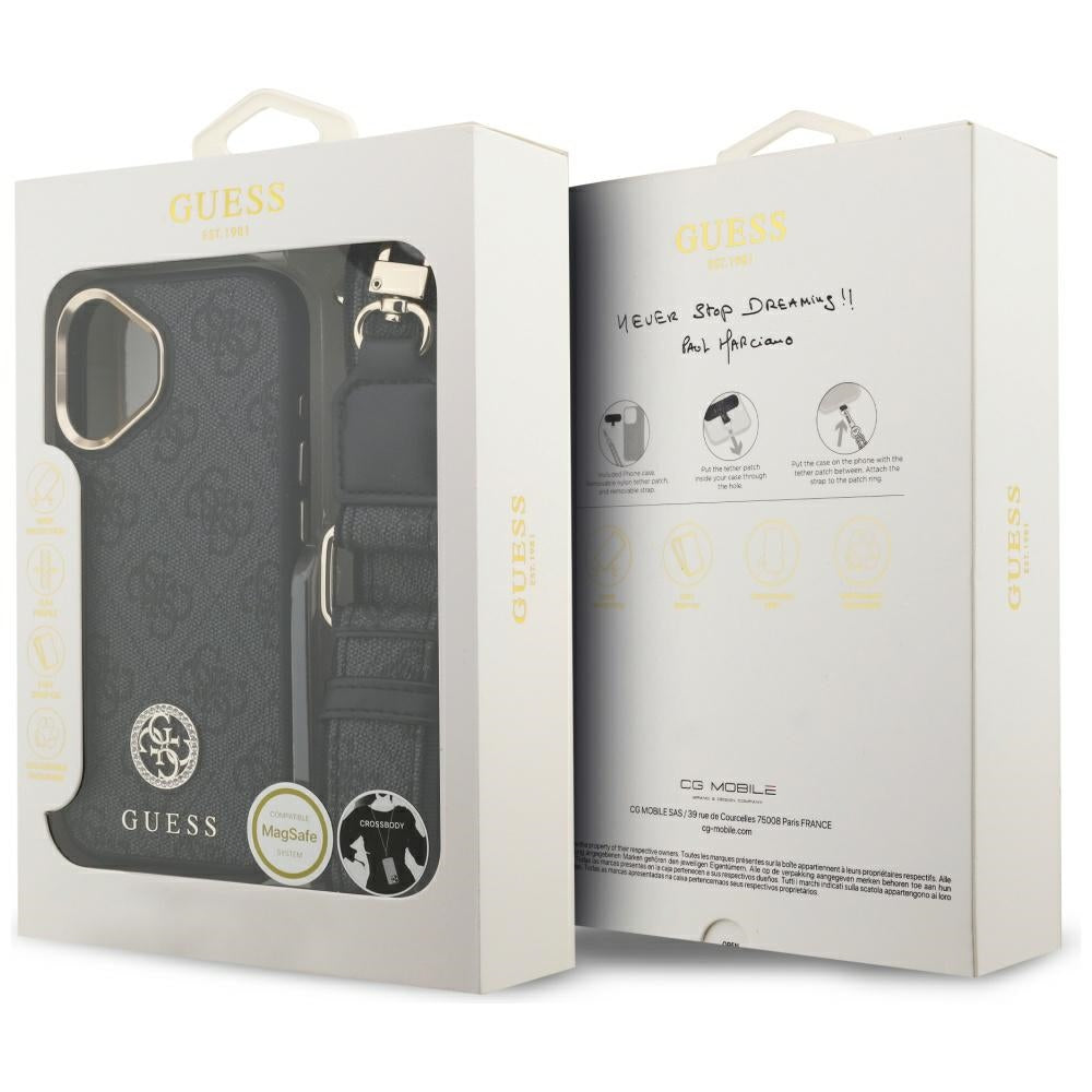 MagSafe futrola za Apple iPhone 17, Guess, 4G Strass Logo with Big Strap, Crna