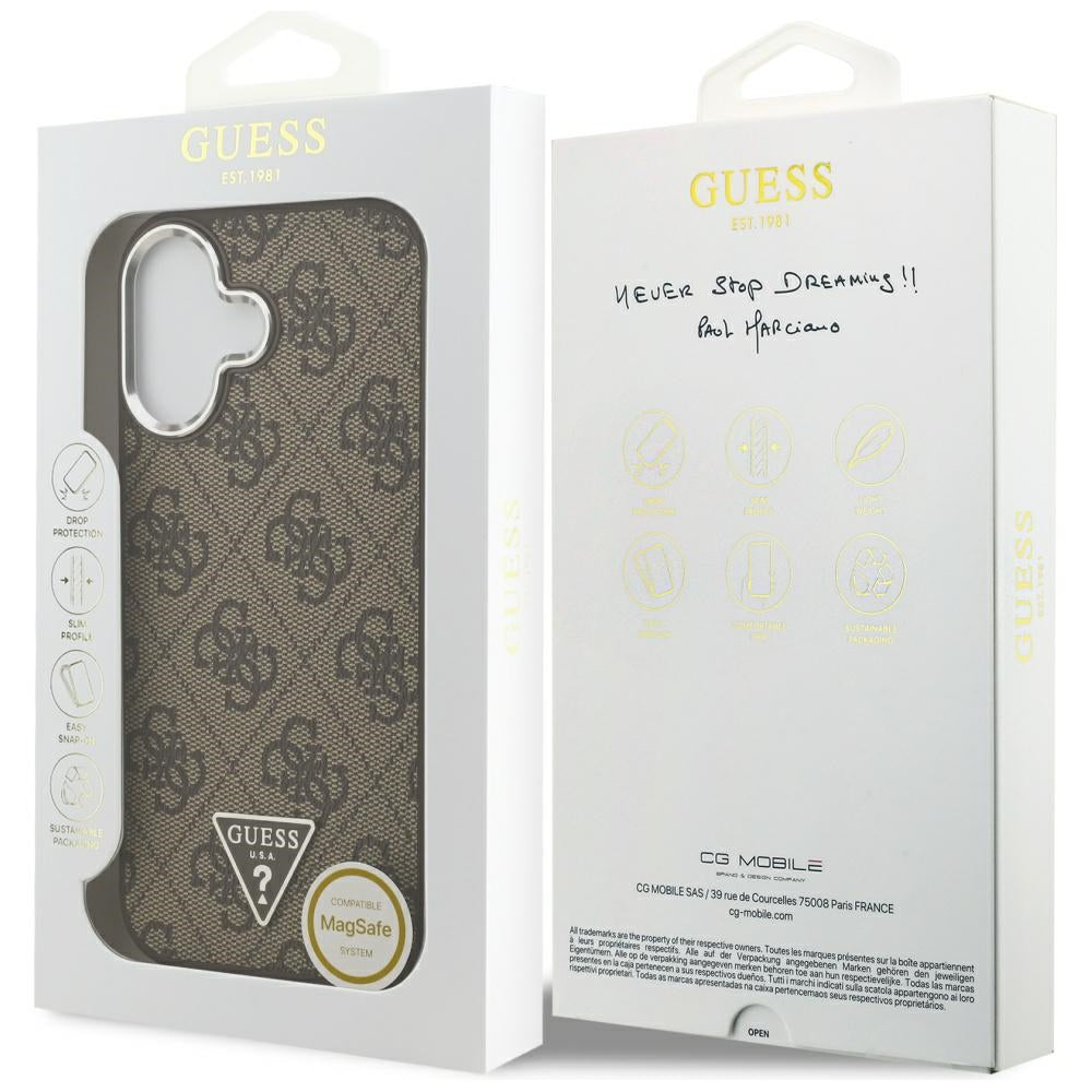 MagSafe futrola za Apple iPhone 17, Guess, 4G Triangle Logo, Smeđe Srebrna
