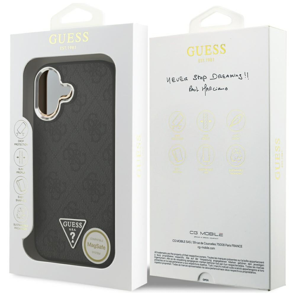 MagSafe futrola za Apple iPhone 17, Guess, 4G Triangle Logo, Crno Srebrna