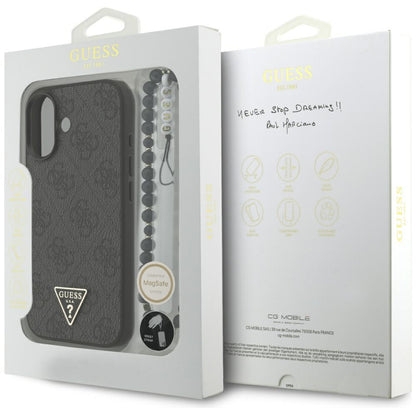 MagSafe futrola za Apple iPhone 17, Guess, 4G Triangle Logo s remenom, Crna