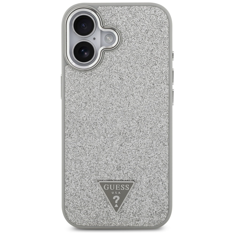MagSafe futrola za Apple iPhone 17, Guess, Glitter Triangle Logo, Srebrna
