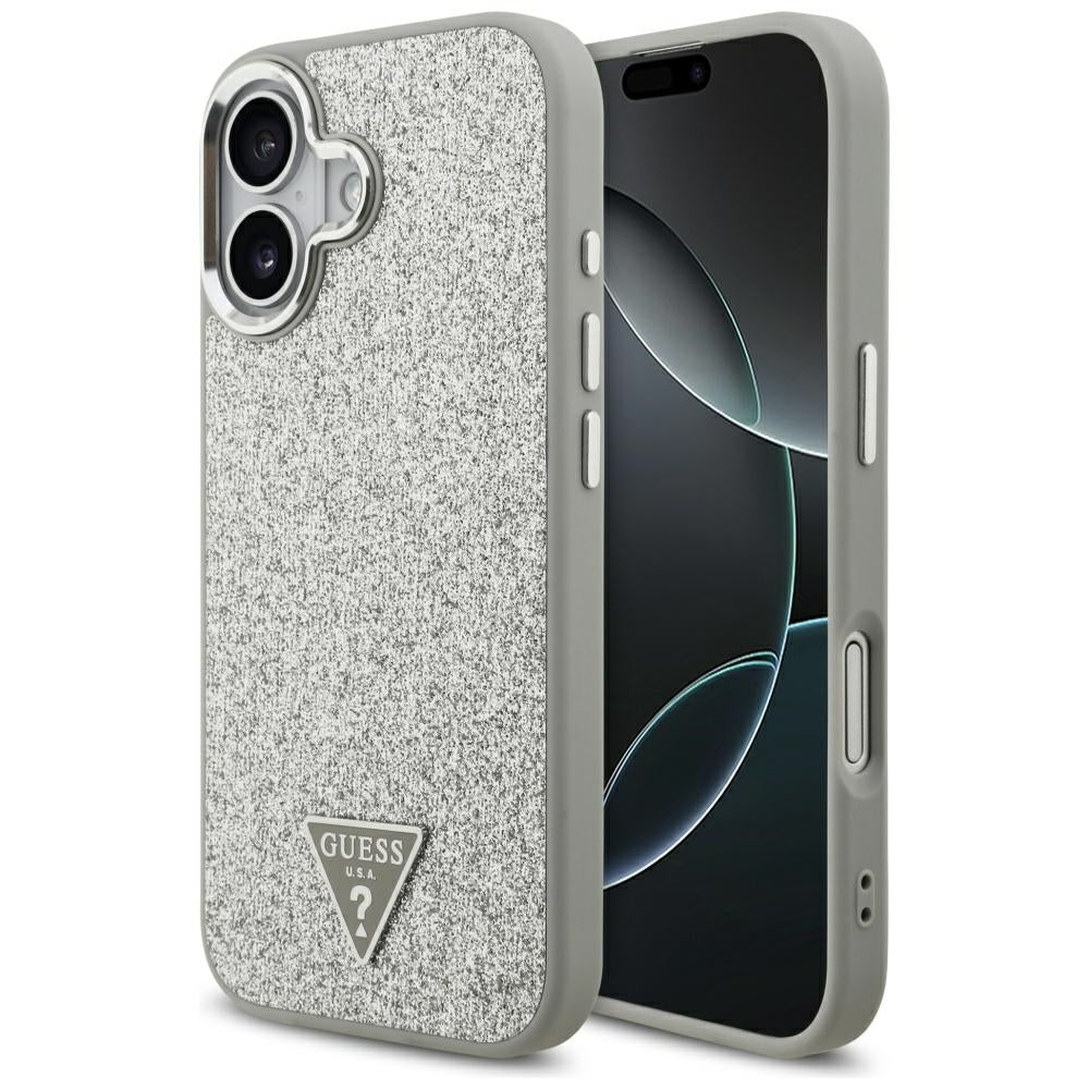 MagSafe futrola za Apple iPhone 17, Guess, Glitter Triangle Logo, Srebrna