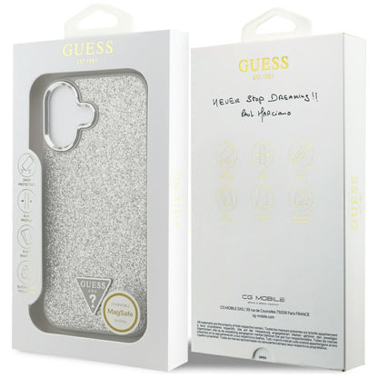 MagSafe futrola za Apple iPhone 17, Guess, Glitter Triangle Logo, Srebrna