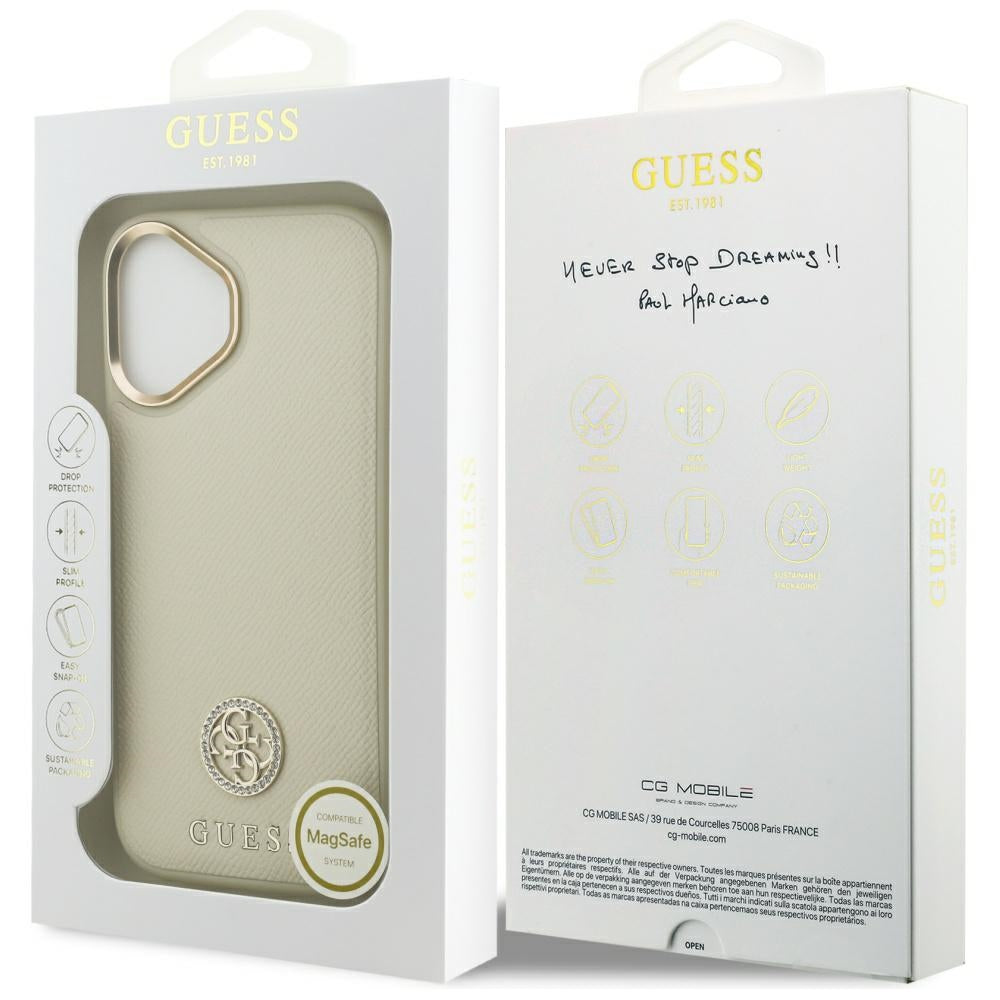 MagSafe futrola za Apple iPhone 17, Guess, Grained Strass Logo, Bež