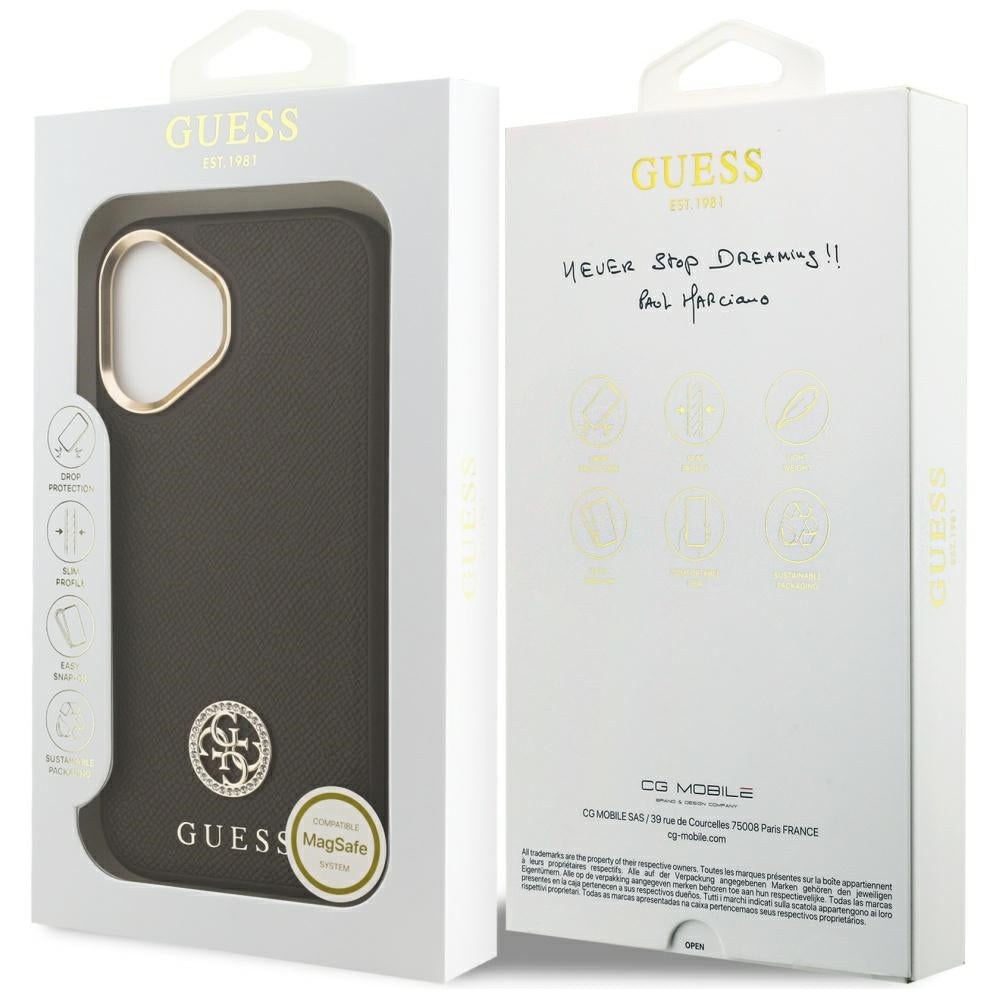 MagSafe torbica za Apple iPhone 17, Guess, Grained Strass Logo, Smeđa