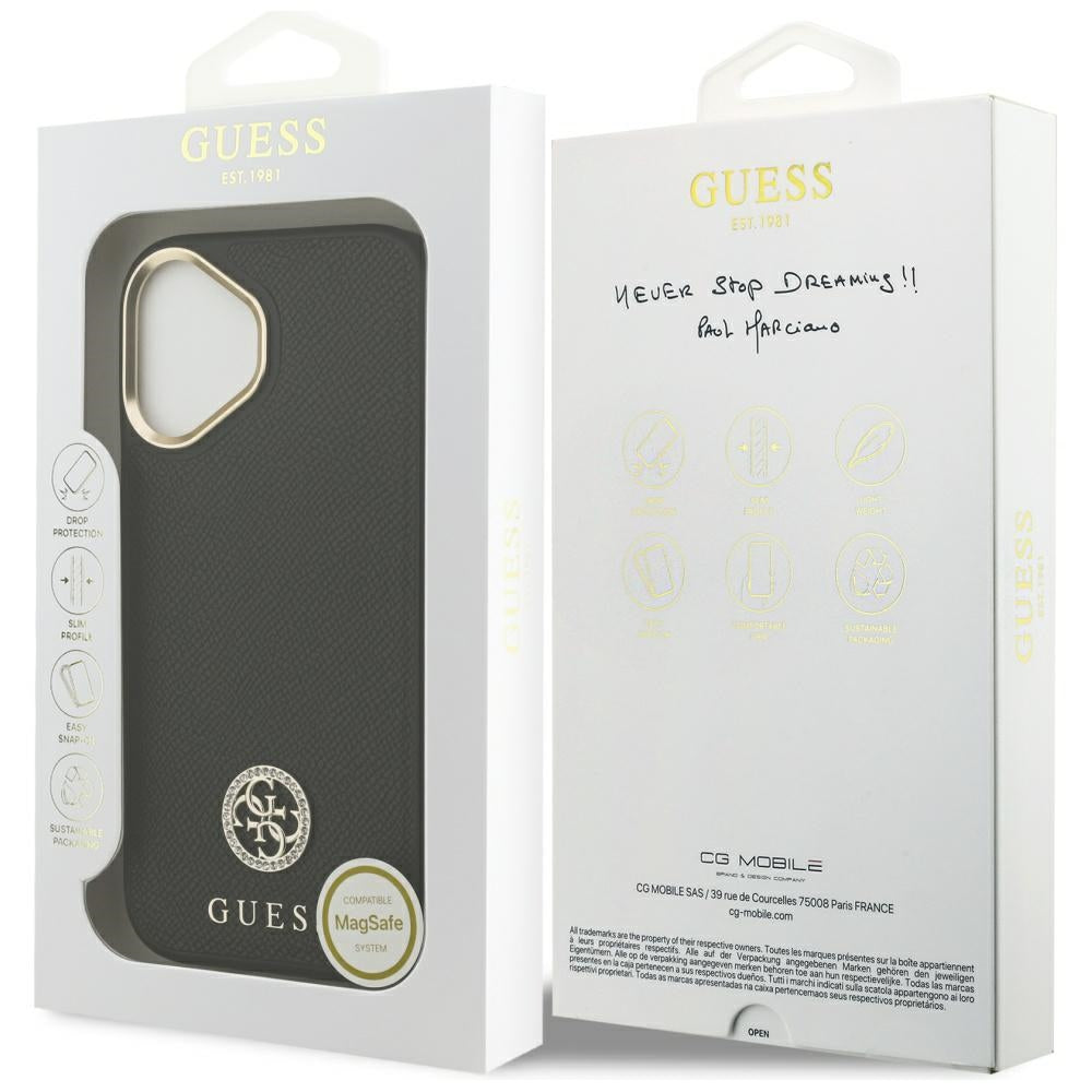 MagSafe torbica za Apple iPhone 17, Guess, Grained Strass Logo, Crna