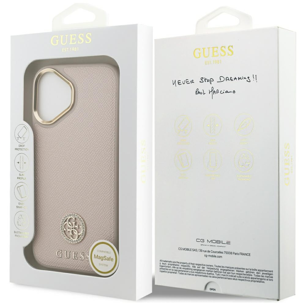 Husa MagSafe za Apple iPhone 17, Guess, Grained Strass Logo, Roza