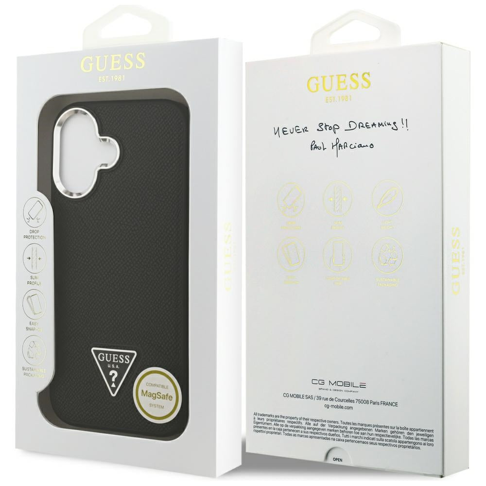Futrola MagSafe za Apple iPhone 17, Guess, Grained Triangle Logo, Crna