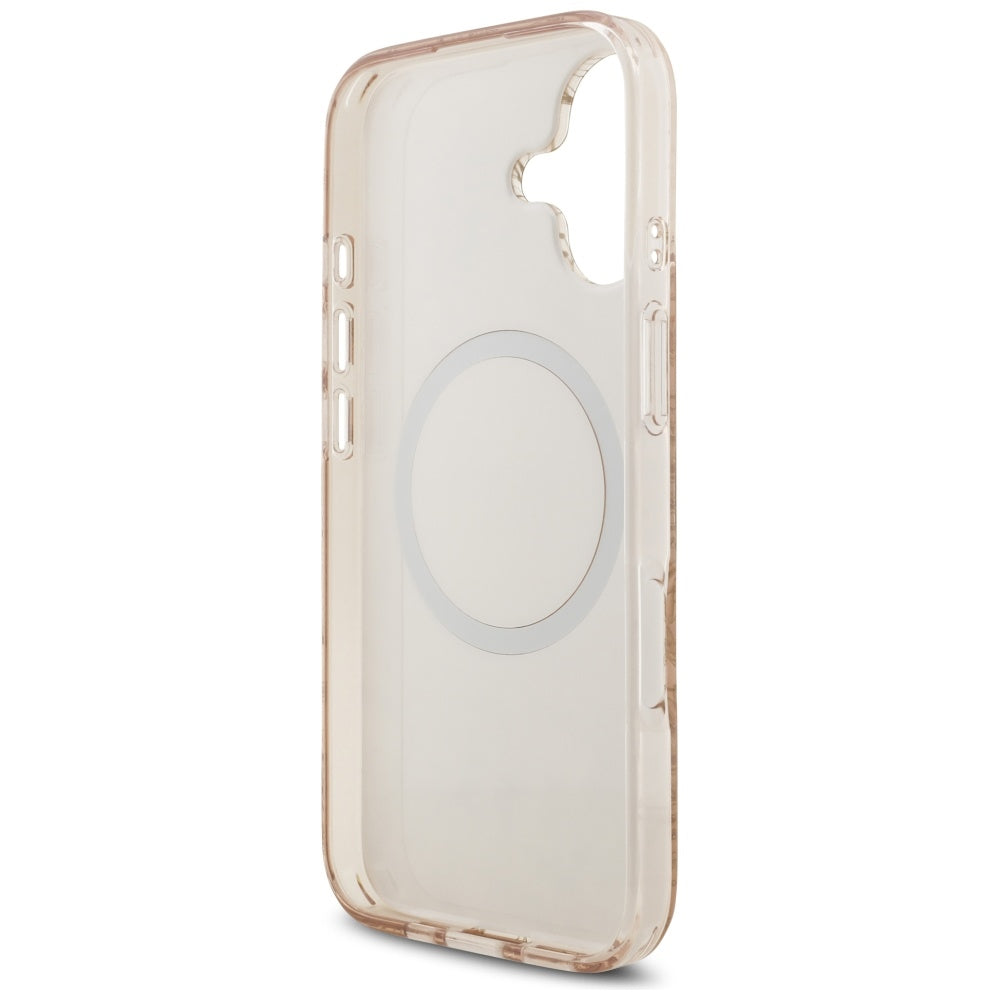 Husa MagSafe za Apple iPhone 17, Guess, IML Flowers Allover Electroplated with Pearl Strap, Crna