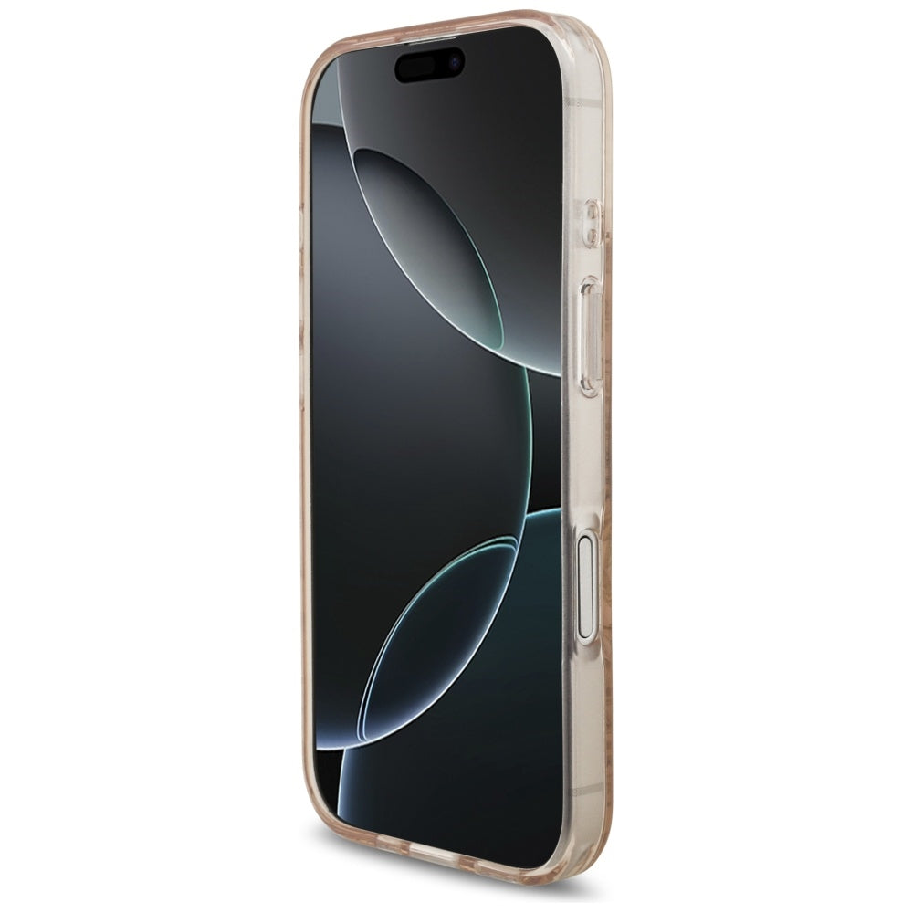 Husa MagSafe za Apple iPhone 17, Guess, IML Flowers Allover Electroplated with Pearl Strap, Crna