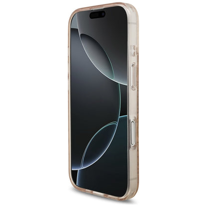 Husa MagSafe za Apple iPhone 17, Guess, IML Flowers Allover Electroplated with Pearl Strap, Crna