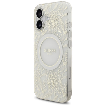 MagSafe torbica za Apple iPhone 17, Guess, IML Flowers with Pearl Strap, Bijela
