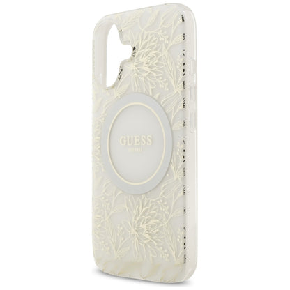 MagSafe torbica za Apple iPhone 17, Guess, IML Flowers with Pearl Strap, Bijela