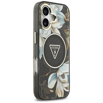 Futrola MagSafe za Apple iPhone 17, Guess, IML Metal Glitter Flowers Triangle, Crna