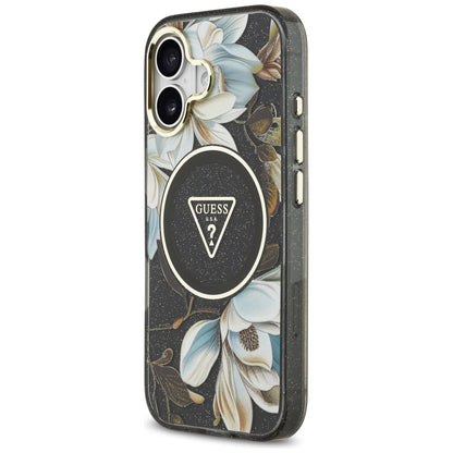 Futrola MagSafe za Apple iPhone 17, Guess, IML Metal Glitter Flowers Triangle, Crna