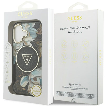 Futrola MagSafe za Apple iPhone 17, Guess, IML Metal Glitter Flowers Triangle, Crna
