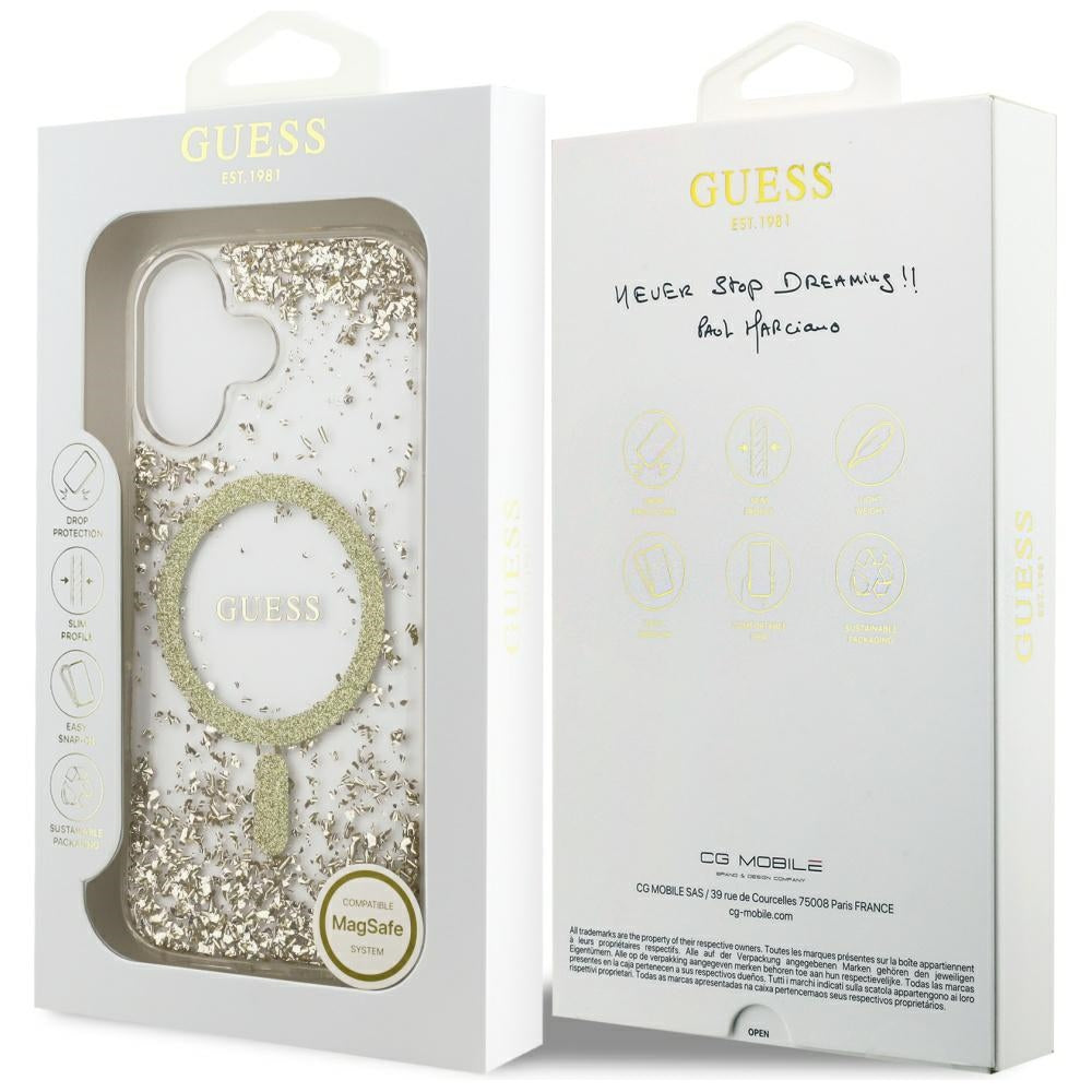 MagSafe torbica za Apple iPhone 17, Guess, Resin Bottom Glitter, Zlatna