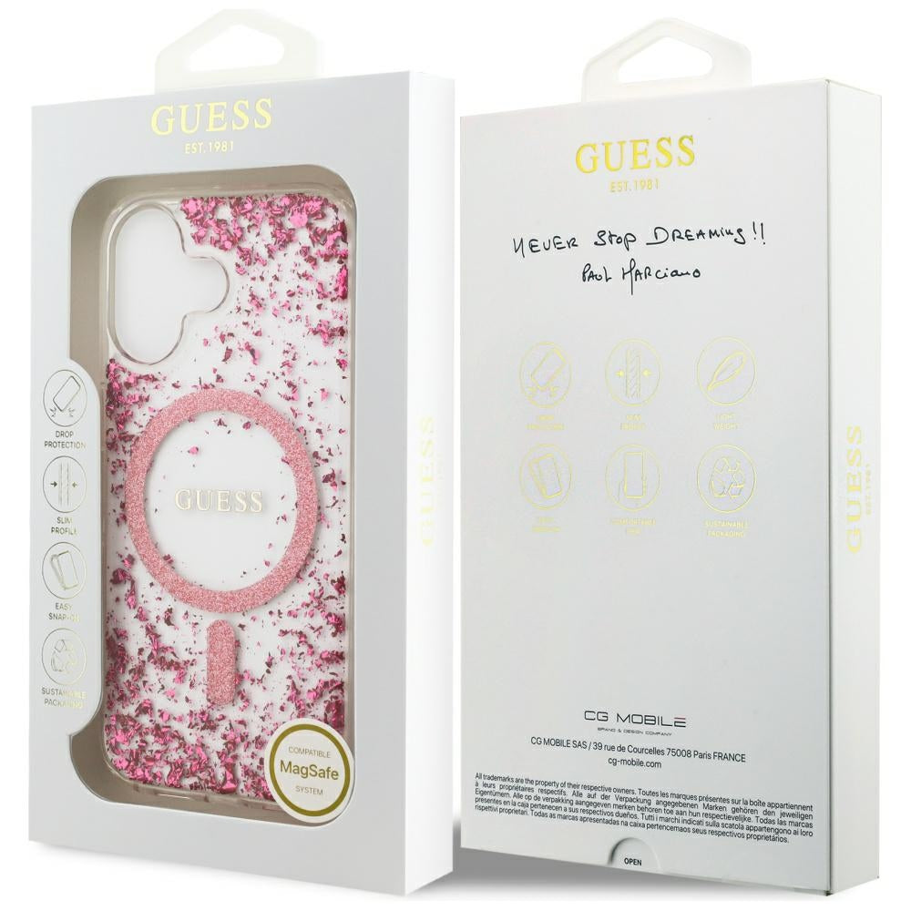 MagSafe futrola za Apple iPhone 17, Guess, Resin Bottom Glitter, Roza