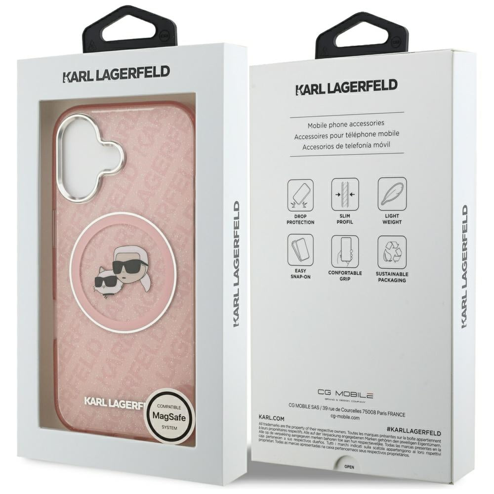 MagSafe futrola za Apple iPhone 17, Karl Lagerfeld, IML Glitter Karl & Choupette`s Heads, Roza