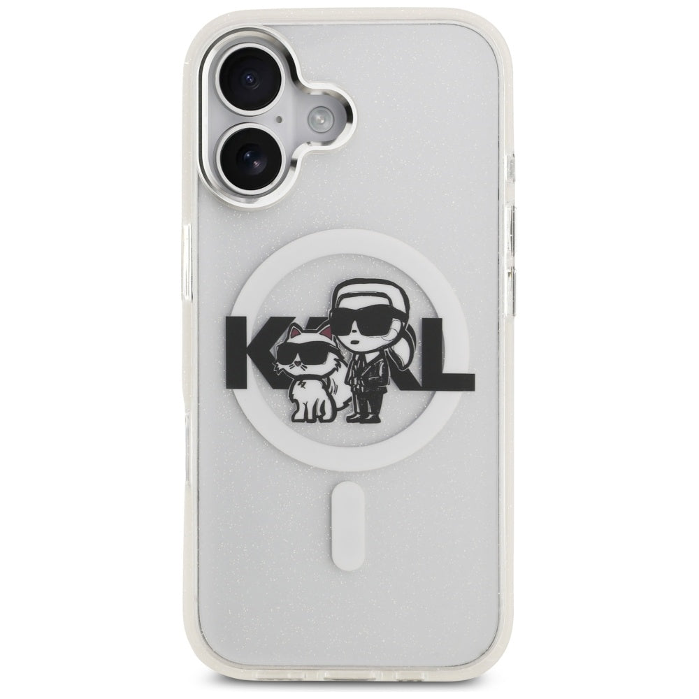 MagSafe futrola za Apple iPhone 17, Karl Lagerfeld, IML Sketch Logo Glitter Karl & Choupette, Prozirna