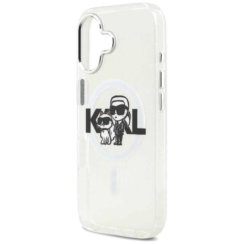 MagSafe futrola za Apple iPhone 17, Karl Lagerfeld, IML Sketch Logo Glitter Karl & Choupette, Prozirna