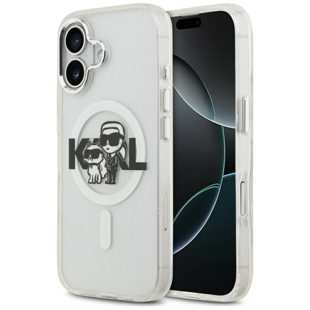 MagSafe futrola za Apple iPhone 17, Karl Lagerfeld, IML Sketch Logo Glitter Karl & Choupette, Prozirna