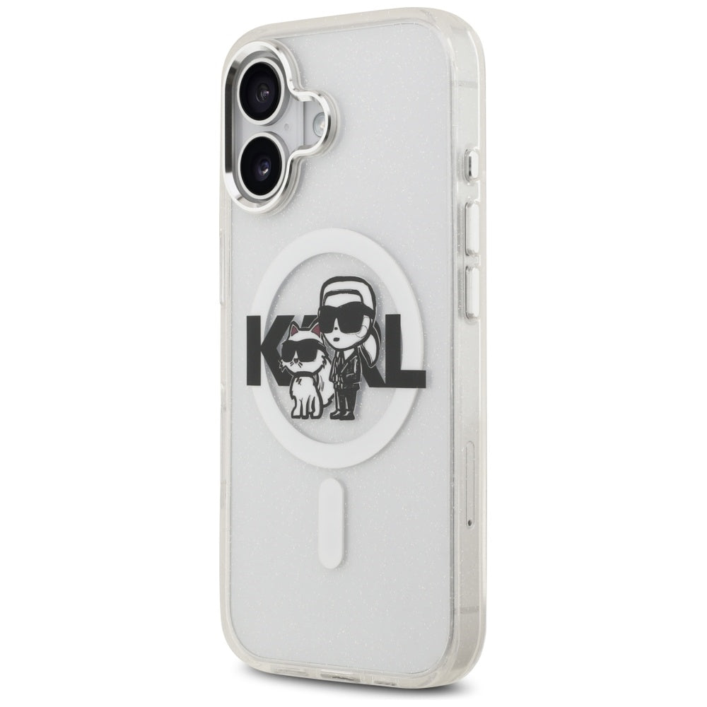 MagSafe futrola za Apple iPhone 17, Karl Lagerfeld, IML Sketch Logo Glitter Karl & Choupette, Prozirna