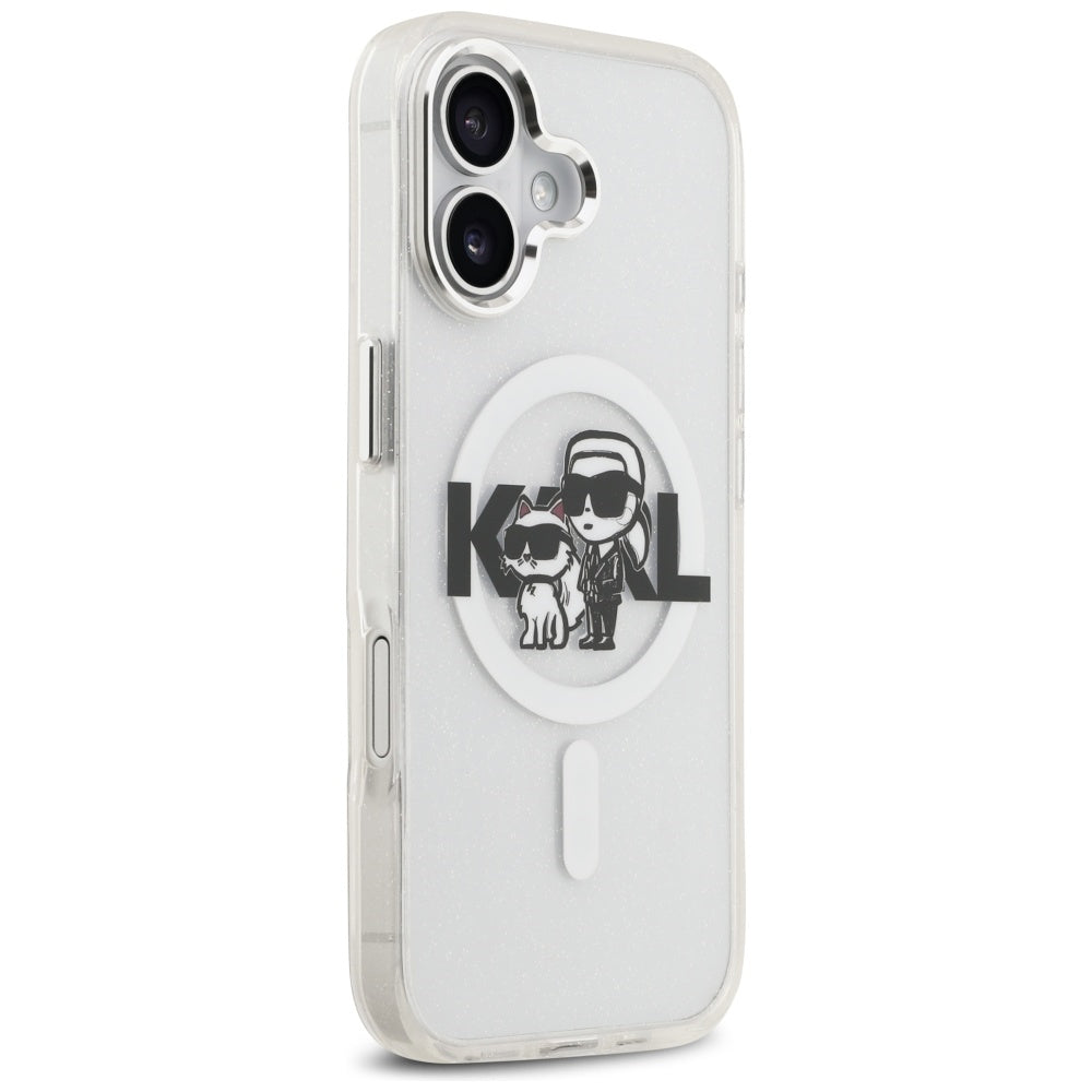 MagSafe futrola za Apple iPhone 17, Karl Lagerfeld, IML Sketch Logo Glitter Karl & Choupette, Prozirna
