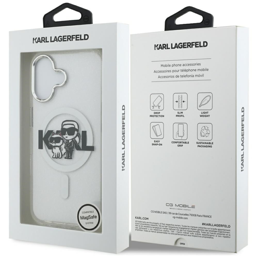 MagSafe futrola za Apple iPhone 17, Karl Lagerfeld, IML Sketch Logo Glitter Karl & Choupette, Prozirna