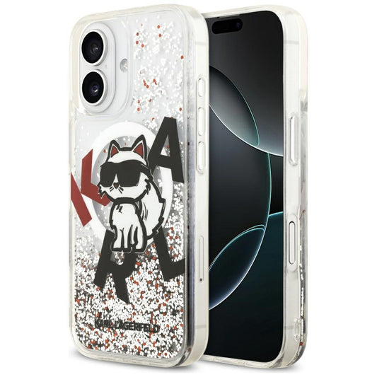 Husa MagSafe za Apple iPhone 17, Karl Lagerfeld, Liquid Glitter Choupette Logo, Prozirna