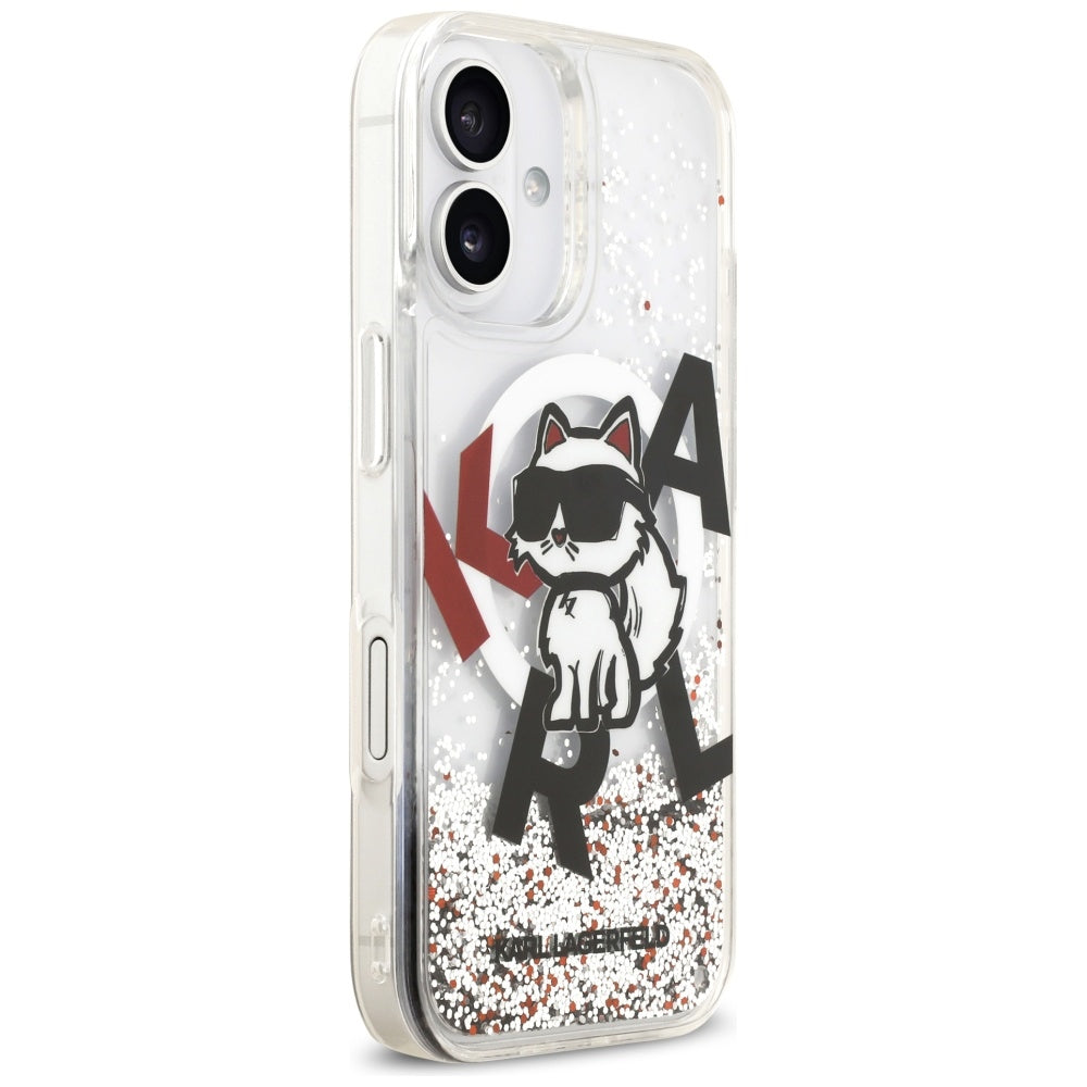 Husa MagSafe za Apple iPhone 17, Karl Lagerfeld, Liquid Glitter Choupette Logo, Prozirna