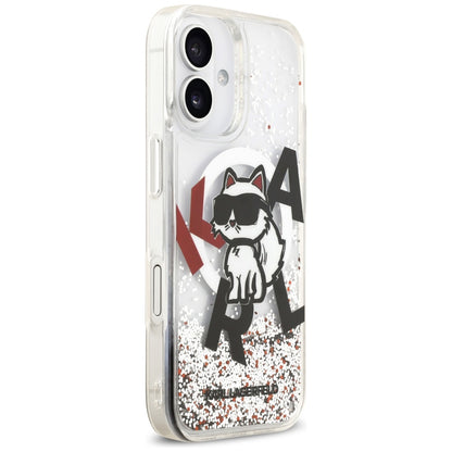 Husa MagSafe za Apple iPhone 17, Karl Lagerfeld, Liquid Glitter Choupette Logo, Prozirna