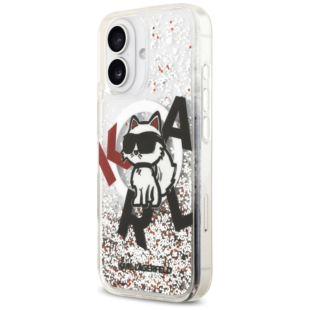 Husa MagSafe za Apple iPhone 17, Karl Lagerfeld, Liquid Glitter Choupette Logo, Prozirna