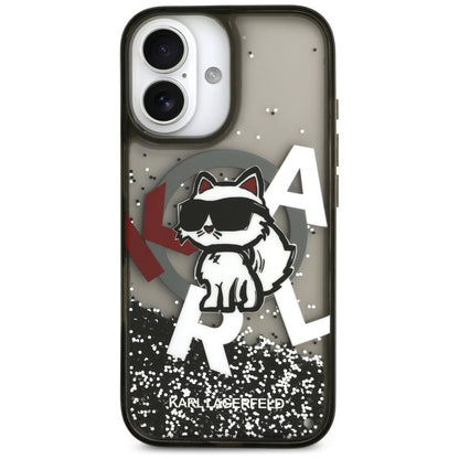 Futrola MagSafe za Apple iPhone 17, Karl Lagerfeld, Liquid Glitter Logo Choupette, Crna