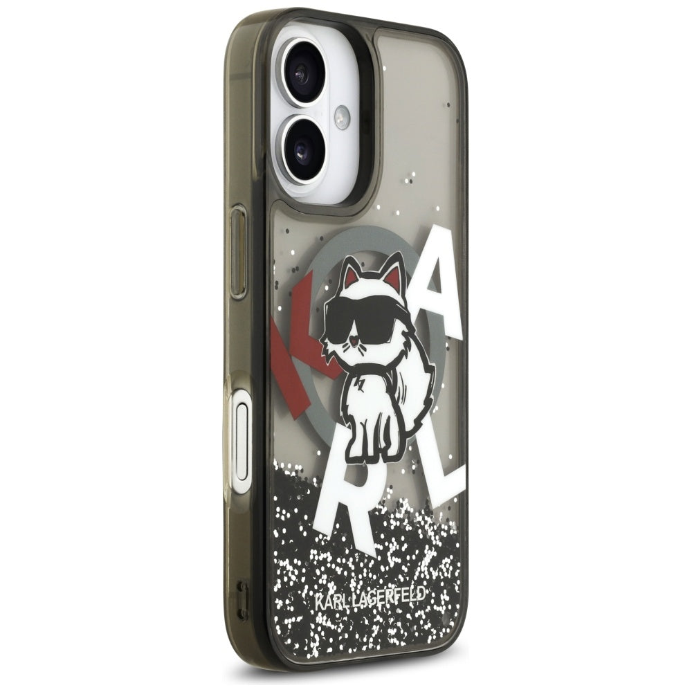 Futrola MagSafe za Apple iPhone 17, Karl Lagerfeld, Liquid Glitter Logo Choupette, Crna