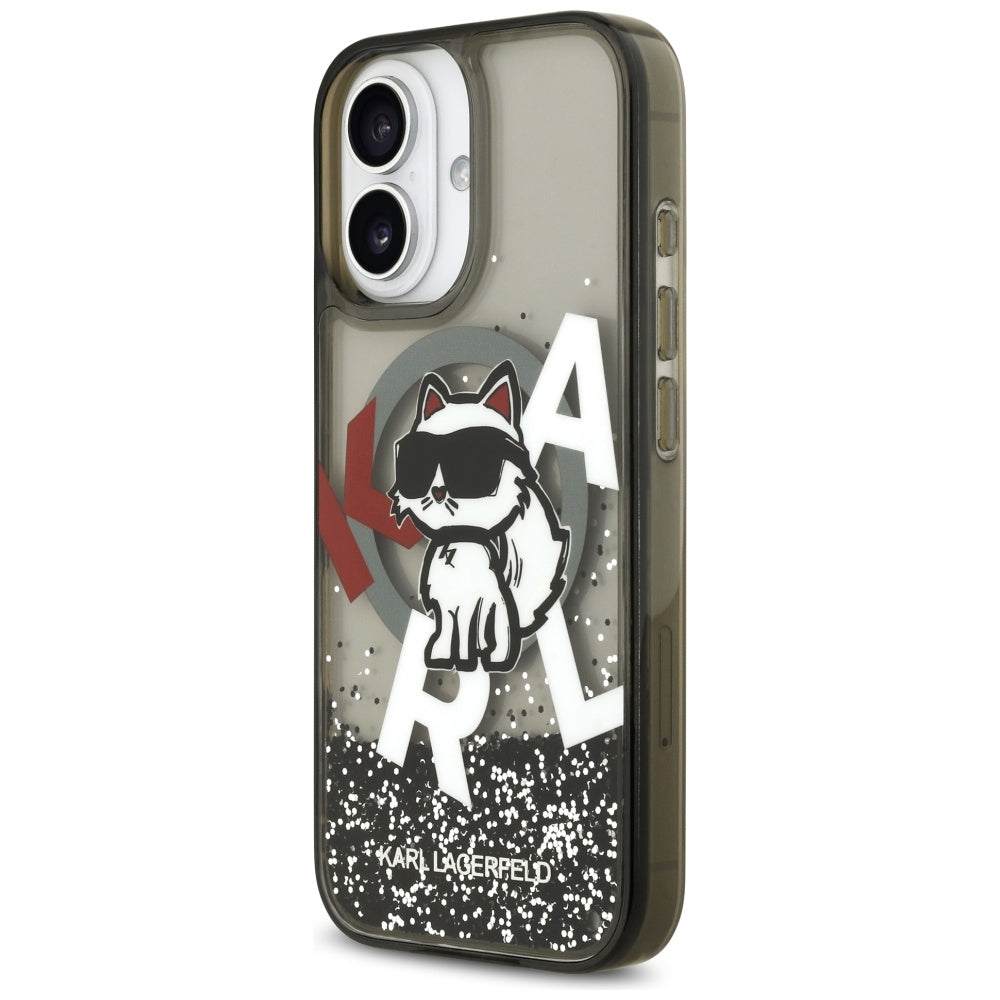 Futrola MagSafe za Apple iPhone 17, Karl Lagerfeld, Liquid Glitter Logo Choupette, Crna